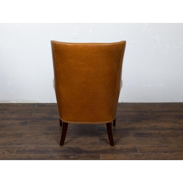 Brown English Brown Leather Wingback Chair with Brass Nailhead Trim, circa 1930-1940 For Sale - Image 8 of 12