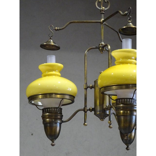 1970s Large Vintage 3-Light Chandelier in Brass, Iron, and Glass, 1970s For Sale - Image 5 of 18