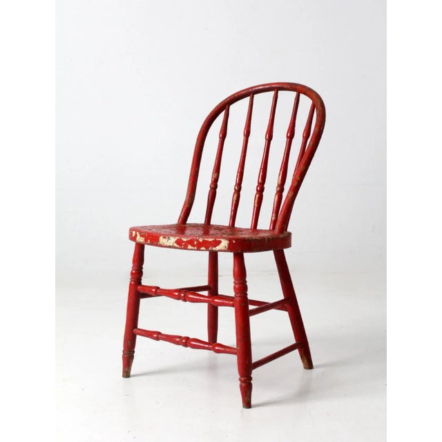 Antique Red Spindle Back Chair For Sale - Image 6 of 12