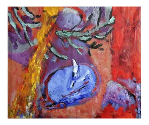 Desert Moon, Abstract and Colorful, Oil Painting on Canvas, Red Warm Background, 2012