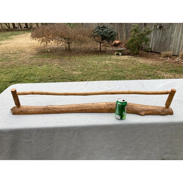Wood Vintage Handcrafted Rustic Log Towel Bar Hanging Rack For Sale - Image 7 of 12