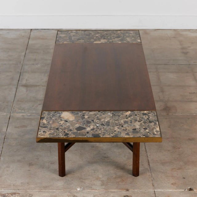 Edward Wormley Walnut Coffee Table With Stone Inlay for Dunbar Chairish