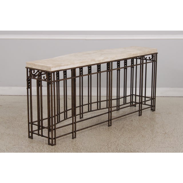 1980s French Style Iron & Steel Base Stone Top Console Table For Sale - Image 5 of 15
