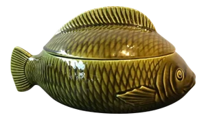 French Green Majolica Fish Tureen by Sarreguemines