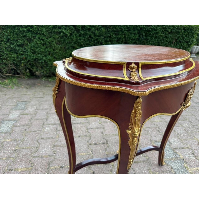 1900s French Louis XVI Mahogany Bronze Marble Side Table For Sale - Image 16 of 17