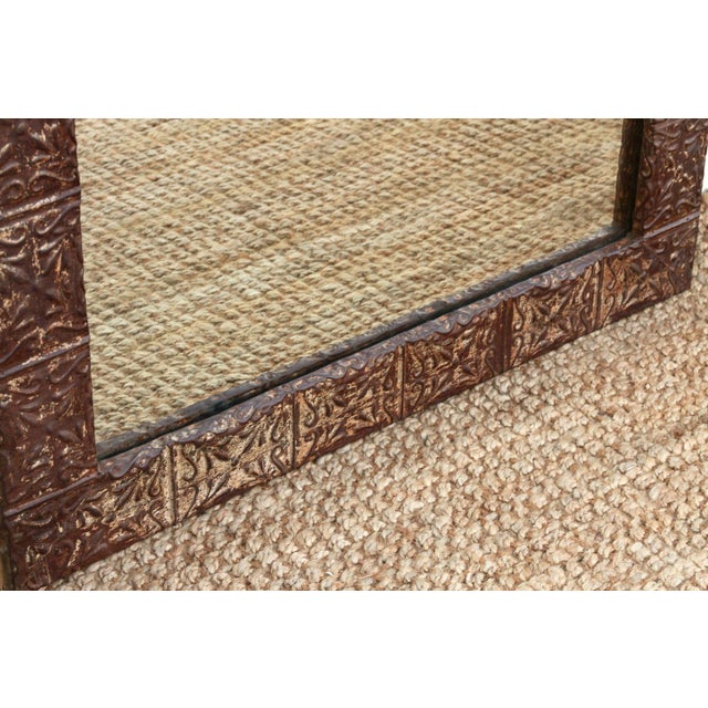 Wood Large Antique Pressed Tin Tile Floor Mirror For Sale - Image 7 of 8