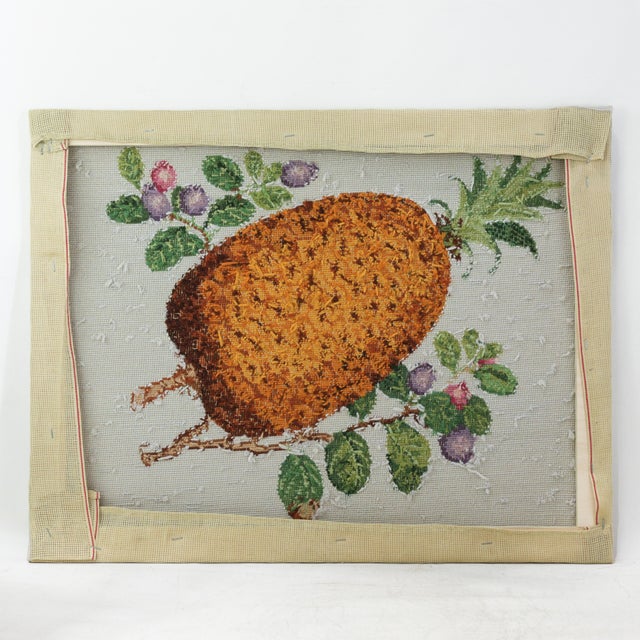 Vintage Needlework Botanical Still Life – Rustic Textile Wall Art With Pineapple and Berries For Sale In New York - Image 6 of 7