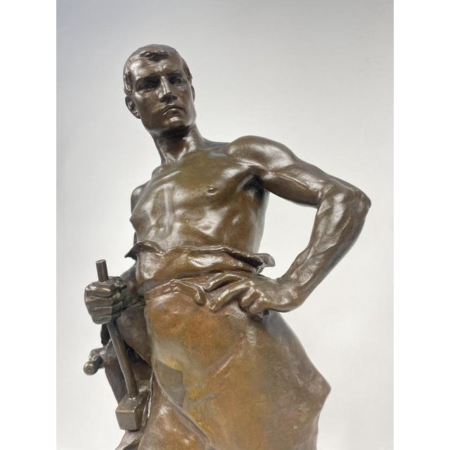 Hans Muller, Labor Omnia Vincit, 1920s, Bronze & Marble For Sale - Image 3 of 13