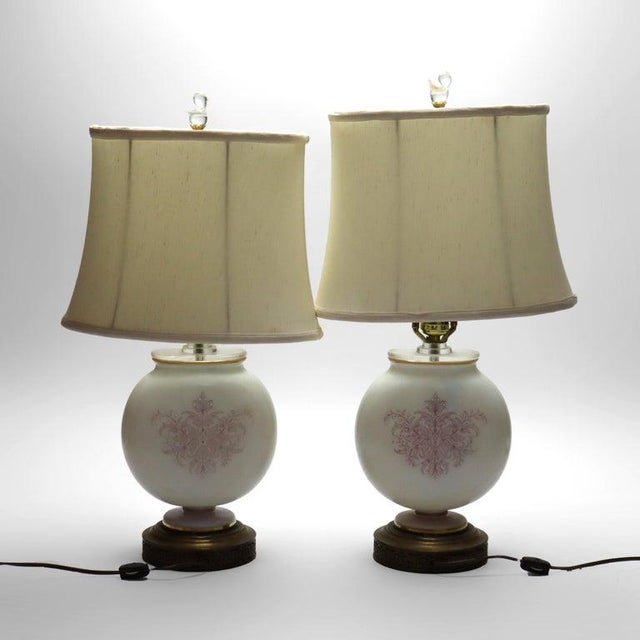 Antique French Josef Ahne Opaline Glass Portrait Pillow Table Lamps - a Pair For Sale - Image 10 of 12