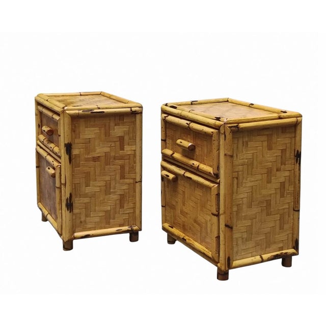 Vintage Italian Rattan Bedside Tables, 1960s, Set of 2 For Sale - Image 4 of 7
