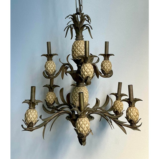 Metal Vintage Boho Pineapple Chandelier For Sale - Image 7 of 12