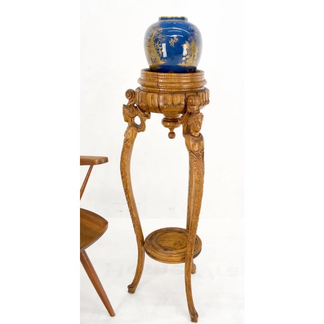 Antique Carved Oak Tripod Tri legged Plant Stand For Sale - Image 9 of 13