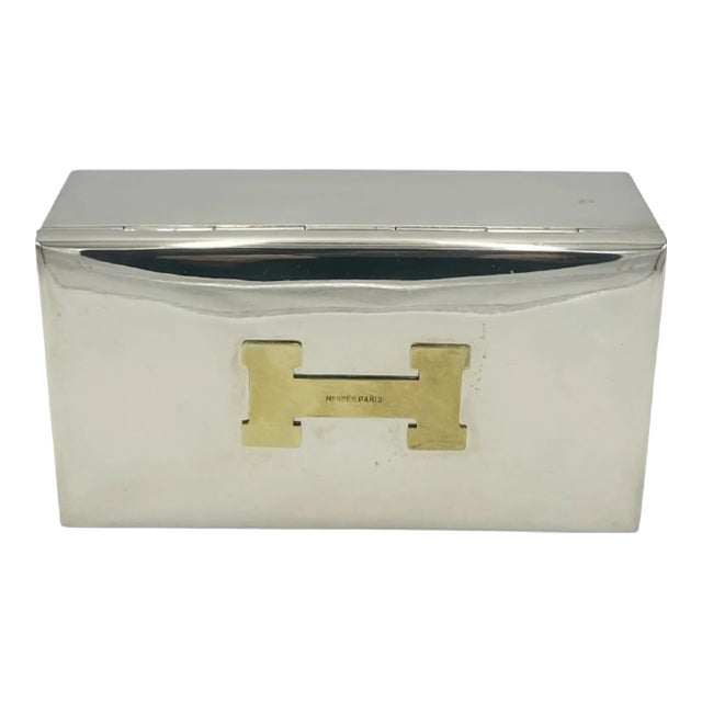 Mid 20th Century Vintage Hermes Paris H Box Jewelry Trinket Silverplate For Sale