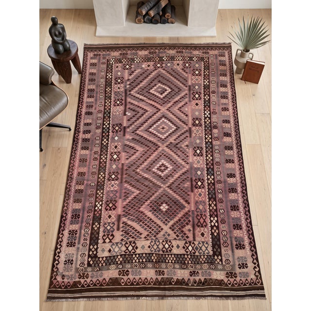 2000 - 2009 Vintage Large Kilim Rug in Rose, Brown and Blue, 7.9 X 13.7 Ft For Sale - Image 5 of 5