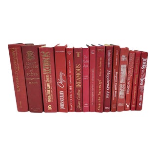 Curated Vintage Maroon & Crimson Hardcover Decorative Book Bundle - Set of 15 For Sale