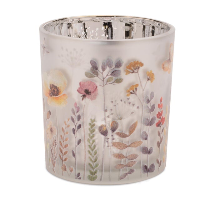 Kenneth Ludwig Chicago Frosted Wildflower Print Votive Holder (Set of 3) For Sale - Image 4 of 6
