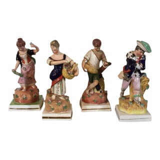 Large 1820s English Pearlware Staffordshire Figures of the Four Seasons - Spring, Summer, Autumn or Fall and Winter - Set of 4 For Sale