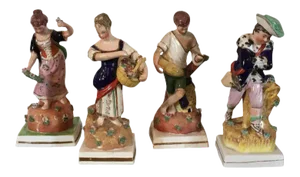 Large 1820s English Pearlware Staffordshire Figures of the Four Seasons - Spring, Summer, Autumn or Fall and Winter - Set of 4