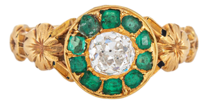 Antique Mid Victorian Ring Diamond Emerald 18k Yellow Gold Sz 6.75 Jewelry