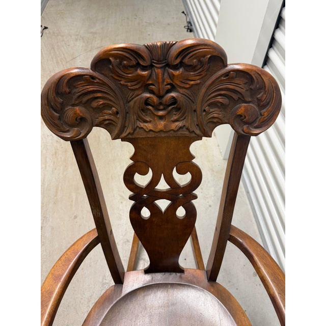 Late 19th Century German Carved Wooden Rocking Chair Featuring a "Man Blowing the Wind" Motif. For Sale - Image 4 of 8
