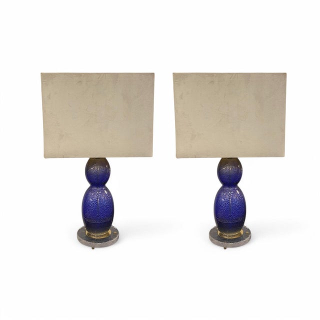 Metal Blue and Silver Murano Glass Lamps, 1970s, Set of 2 For Sale - Image 7 of 7