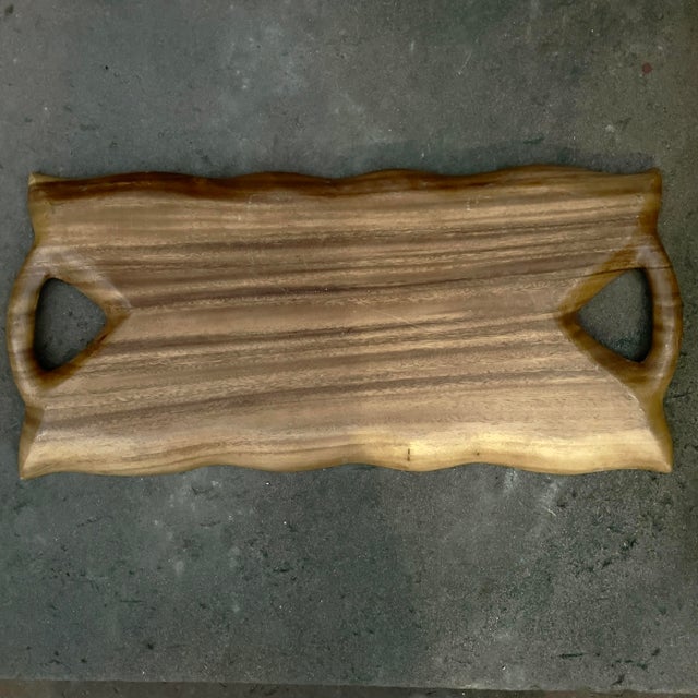 Large 1960s Vintage Mid-Century Modern Acacia Wood Serving Tray For Sale - Image 4 of 4