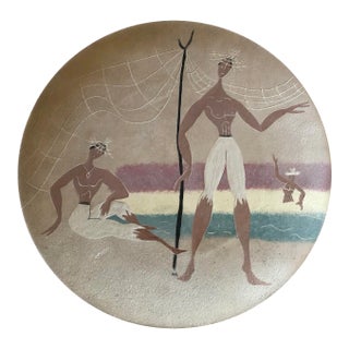 Mid-Century Charger With Beach Scene, Signed Martha For Sale