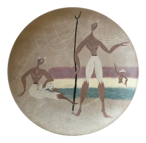Mid-Century Charger With Beach Scene, Signed Martha