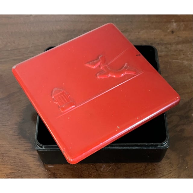 Art Deco 1930's Black Art Deco Desk or Vanity Box With Red Metal Lid Showing a Scottie Dog in Relief For Sale - Image 3 of 14