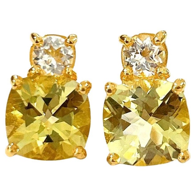 Bochic "Orient" Lemon Topaz & White Topaz Earrings Set In 18K Gold & Silver For Sale - Image 15 of 18
