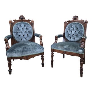 Antique Renaissance Revival Carved Chairs by John Jelliff - Set of 2 For Sale
