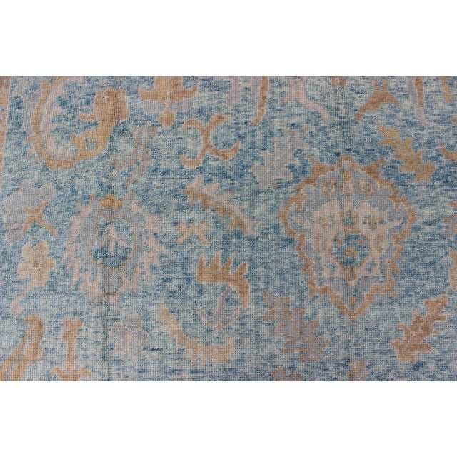 Blue Square Turkish Oushak Rug by Keivan Woven Arts 10'10 X 12'1 For Sale - Image 8 of 9