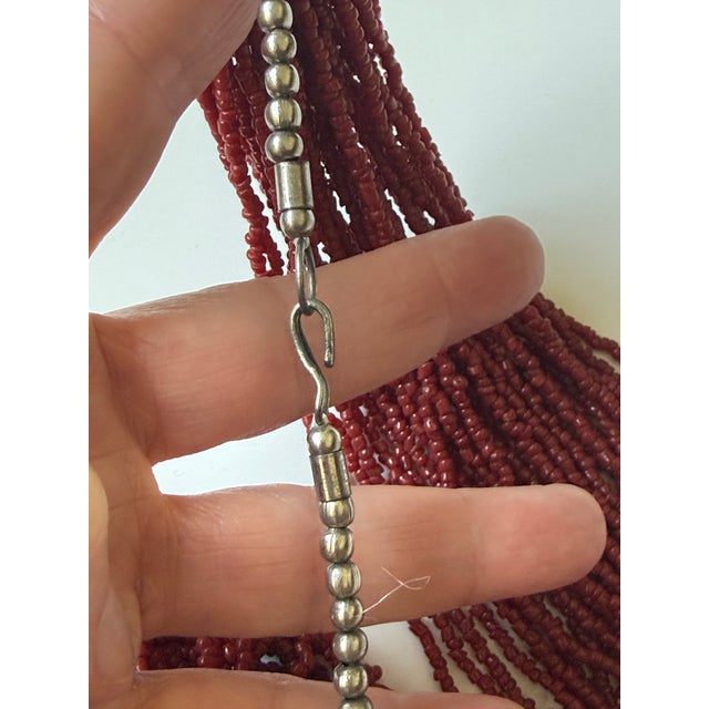 Ruby Red Vintage American Southwest Old Pawn Red Glass Seed Beaded Necklace Arizona For Sale - Image 8 of 8