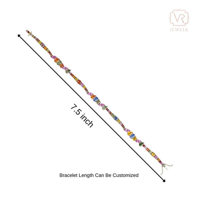 Boho Chic 10.97ct Mixed Cut Multicolor Sapphire Tennis Bracelet in 18k Gold, 7.5 Inches For Sale - Image 12 of 18