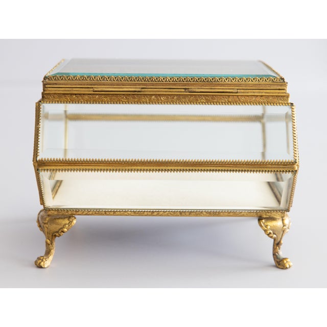 Large Antique French Ormolu Beveled Glass Jewelry Casket Dresser Box For Sale - Image 4 of 13