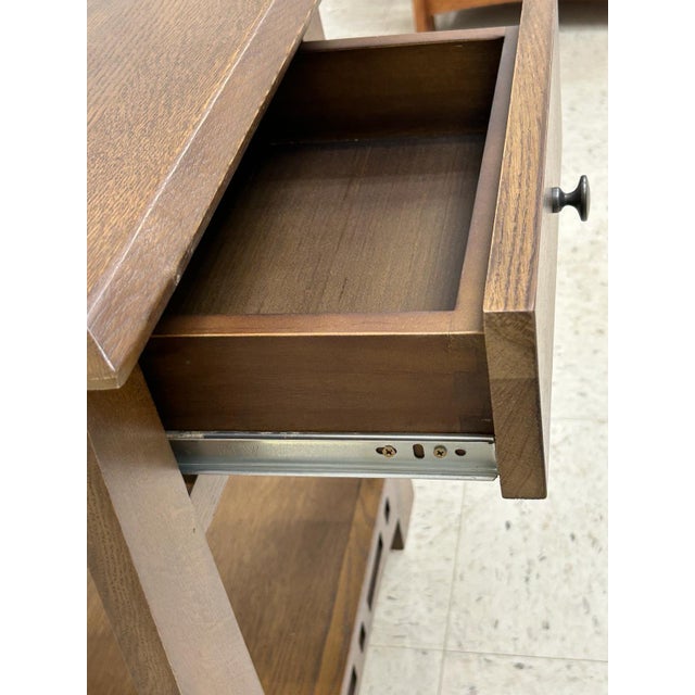 2020s Mission Quarter Sawn White Oak 1 Drawer Inlay End Table - Walnut Stain For Sale - Image 5 of 8