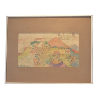 Watercolors, Gunther Temech, NY 1980 on Japanese Paper, Framed Under Glass For Sale