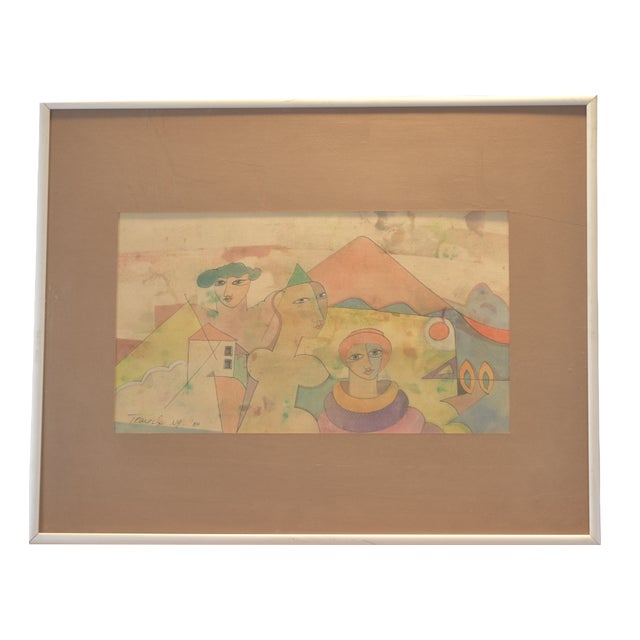 Watercolors, Gunther Temech, NY 1980 on Japanese Paper, Framed Under Glass For Sale
