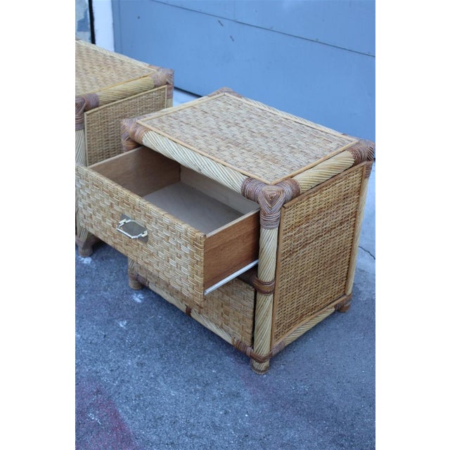 Bamboo Wicker Nightstands by Tommaso Barbi, 1970, Set of 2 For Sale - Image 12 of 17