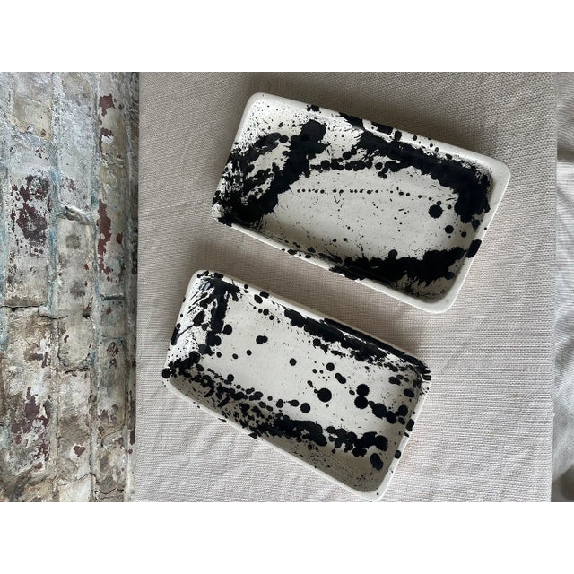Abstract Handcrafted Ceramic Trays With Black Abstract Splatter Design - [Only 1 Left!!] For Sale - Image 3 of 8