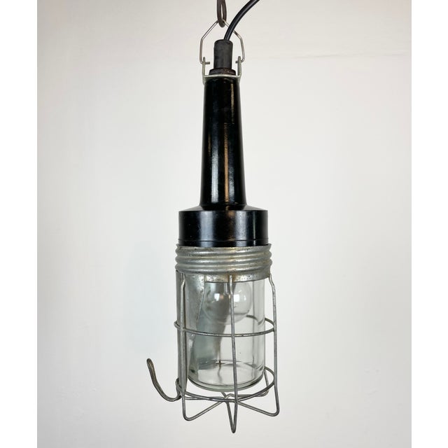 Glass Vintage Industrial Hanging Work Light in Bakelite, 1960s For Sale - Image 7 of 14