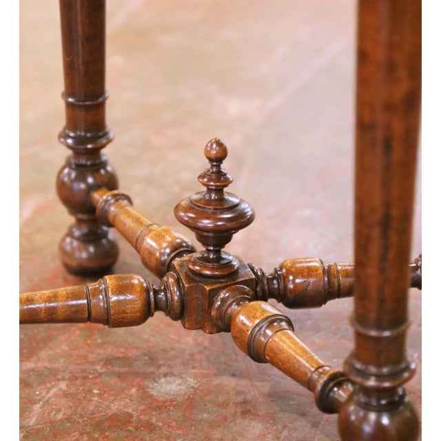 19th Century French Louis XIII Style Walnut Side Table With Pastoral Tile Top For Sale - Image 4 of 12