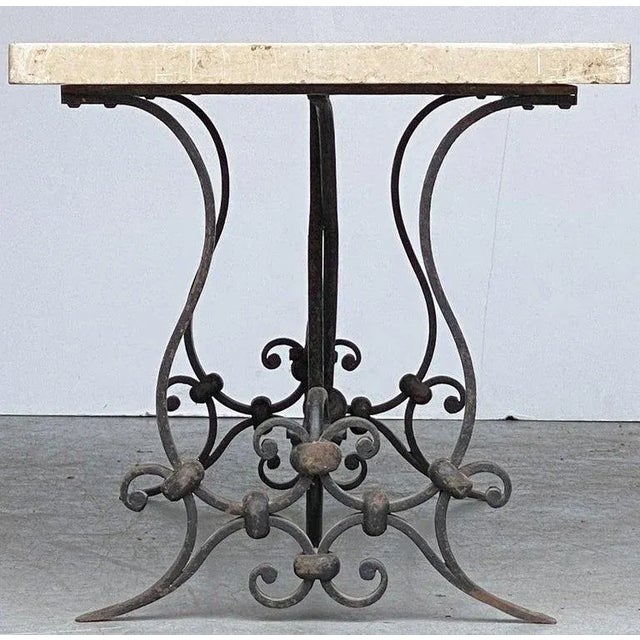 French Mid-Century Coffee or Low Table With Wrought Iron Base and Marble Top For Sale - Image 10 of 13