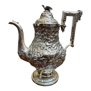 Antique A.e. Warner Baltimore Repoussé Coin Silver Coffee Pot For Sale