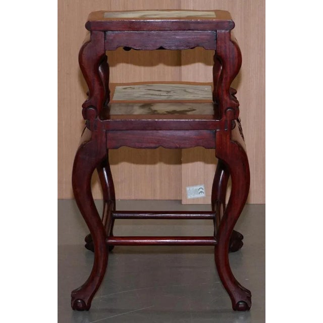 Chinese Hand-Carved Hardwood & Marble Side Tables with Claw and Ball Feet, Set of 2 For Sale - Image 13 of 18