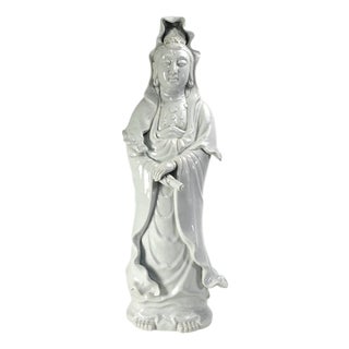 Large Mid-Century Japanese Celadon Guanyin Porcelain Figure 30" William "Billy" Haines Style Lamp Base For Sale