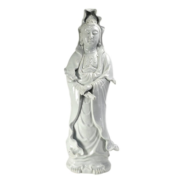 Large Mid-Century Japanese Celadon Guanyin Porcelain Figure 30" William "Billy" Haines Style Lamp Base For Sale