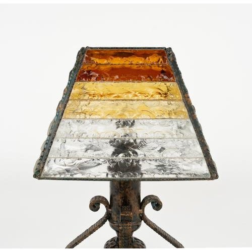 Mid-Century Table Lamp Iron and Hammered Glass Longobard Style, Italy, 1970s For Sale - Image 11 of 14