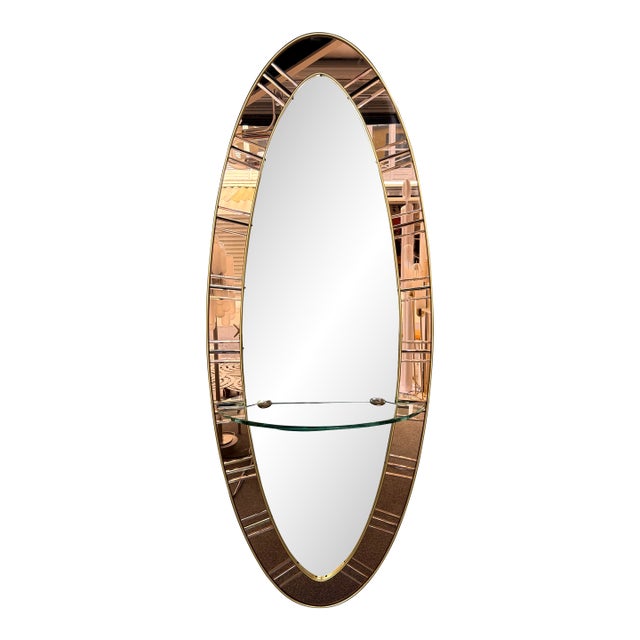 Large Full-Length Mirror Console Pink Glass and Brass by Cristal Art Italy, 1960s For Sale