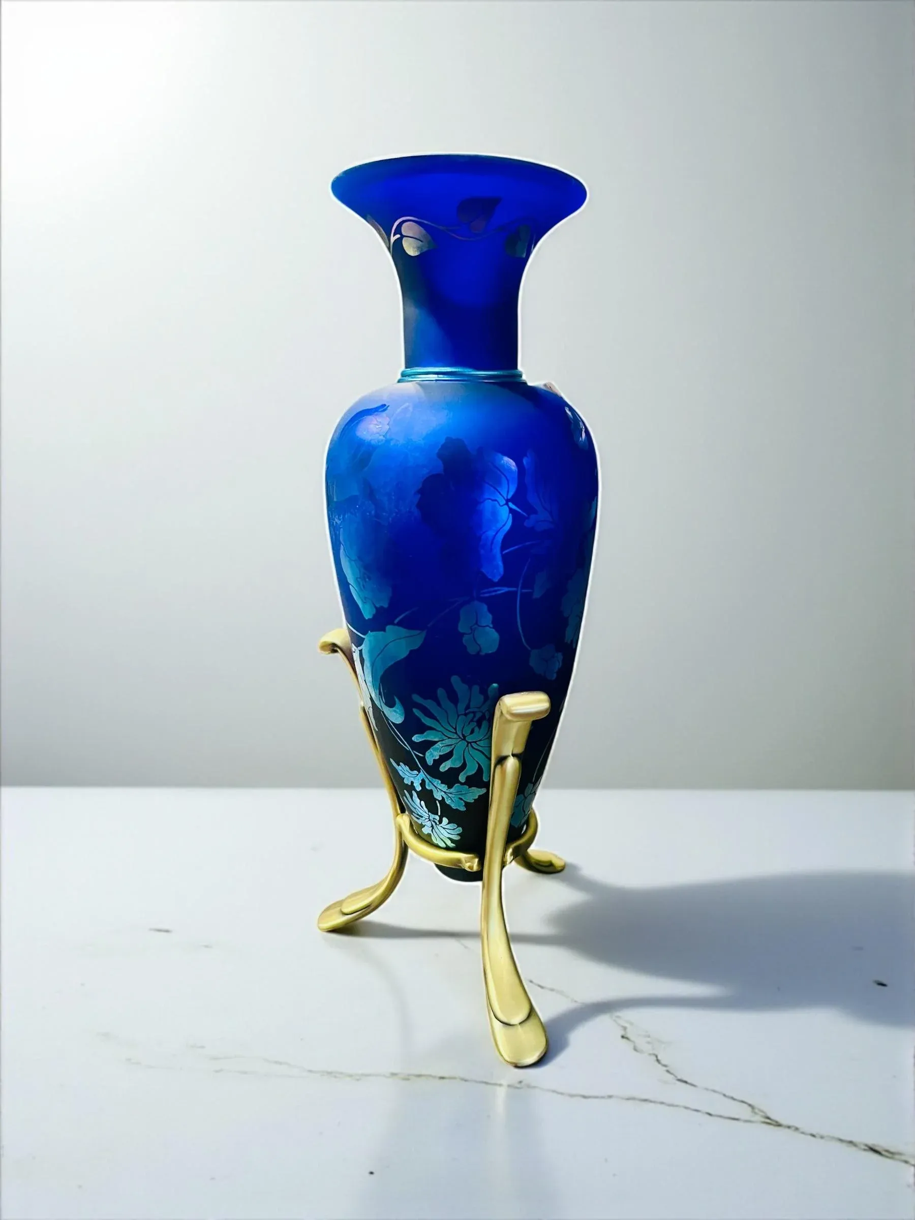 Fenton Favrene Amphora Vase-Nancy Fenton Signed-Centennial Blue